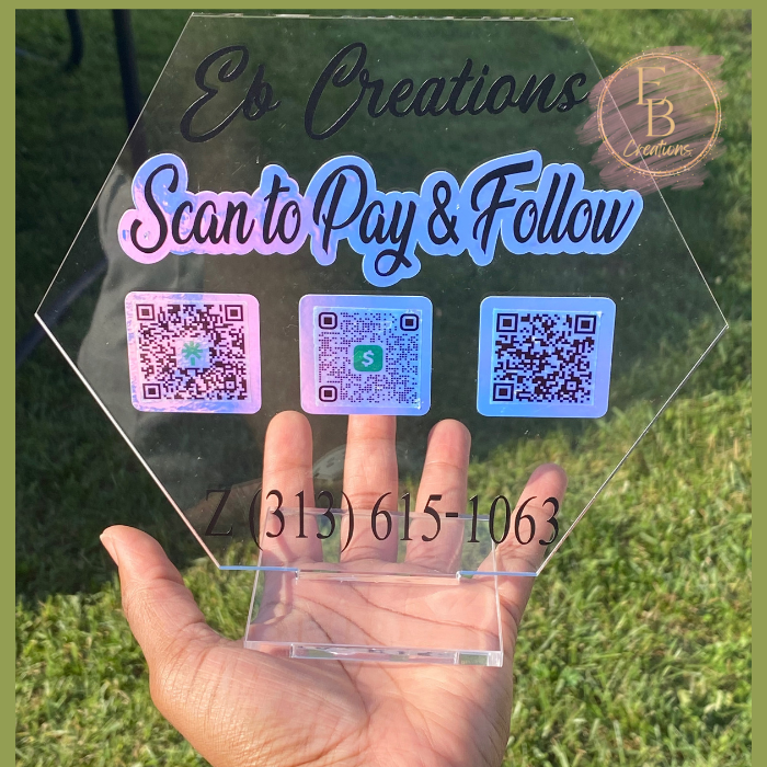 Clear Hexagon Multi QR Code Social Media Sign Scan to Pay | Business S ...