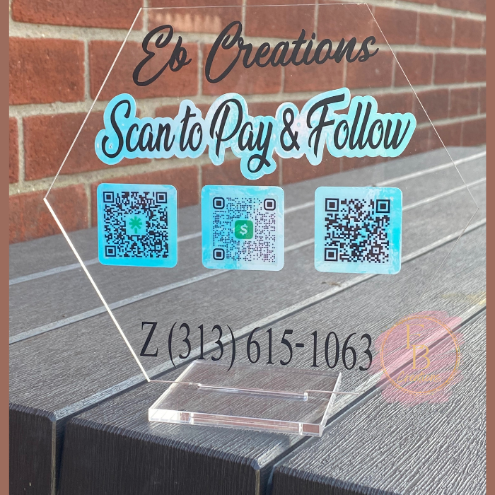 Clear Hexagon Multi QR Code Social Media Sign Scan to Pay | Business Sign Payment Sign