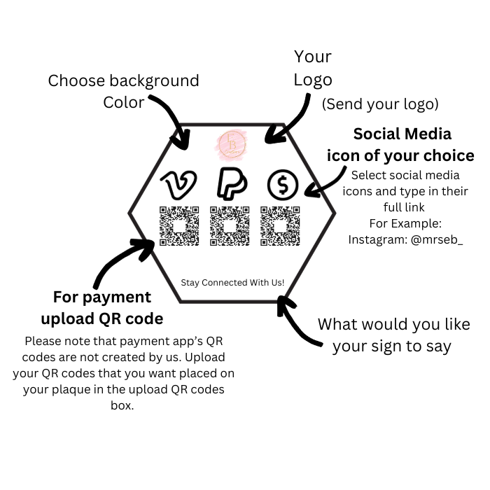 Hexagon Multi QR Code Social Media Sign Scan to Pay | Business Sign Payment Sign