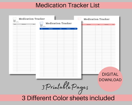 Medication Tracker List | Doctors Information | Digital Download Printable