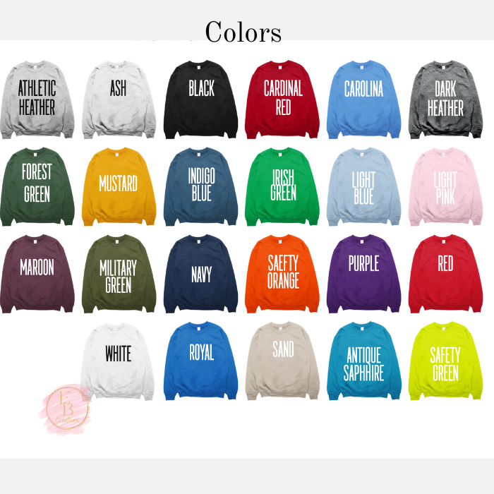 Color Chart for Personalized Sweatshirts Eb Creations