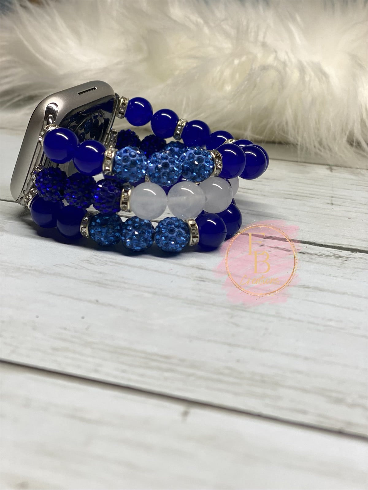 Blue & Sliver Apple Watch Beaded Bracelet | Jewelry Charm Bracelet