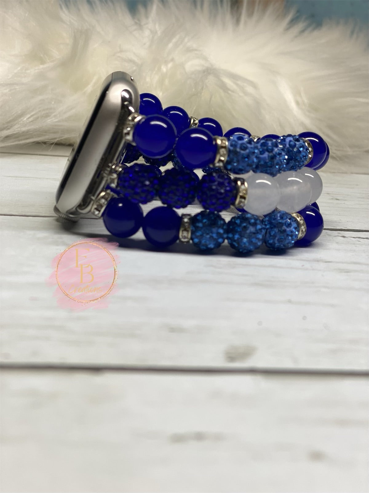 Blue & Sliver Apple Watch Beaded Bracelet | Jewelry Charm Bracelet