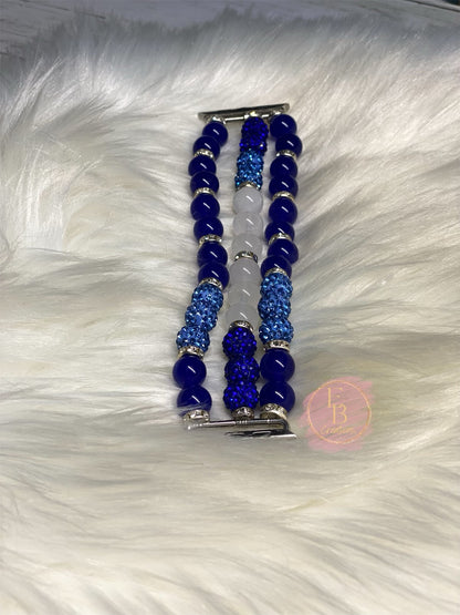 Blue & Sliver Apple Watch Beaded Bracelet | Jewelry Charm Bracelet