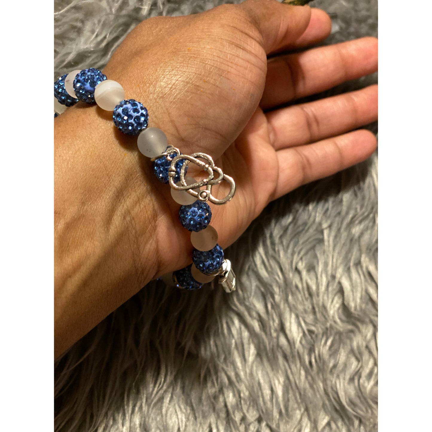 Blue Glitter & White Howlite nursing charm beaded bracelet - Eb Creations Bracelets Blue Glitter & White Howlite nursing charm beaded bracelet