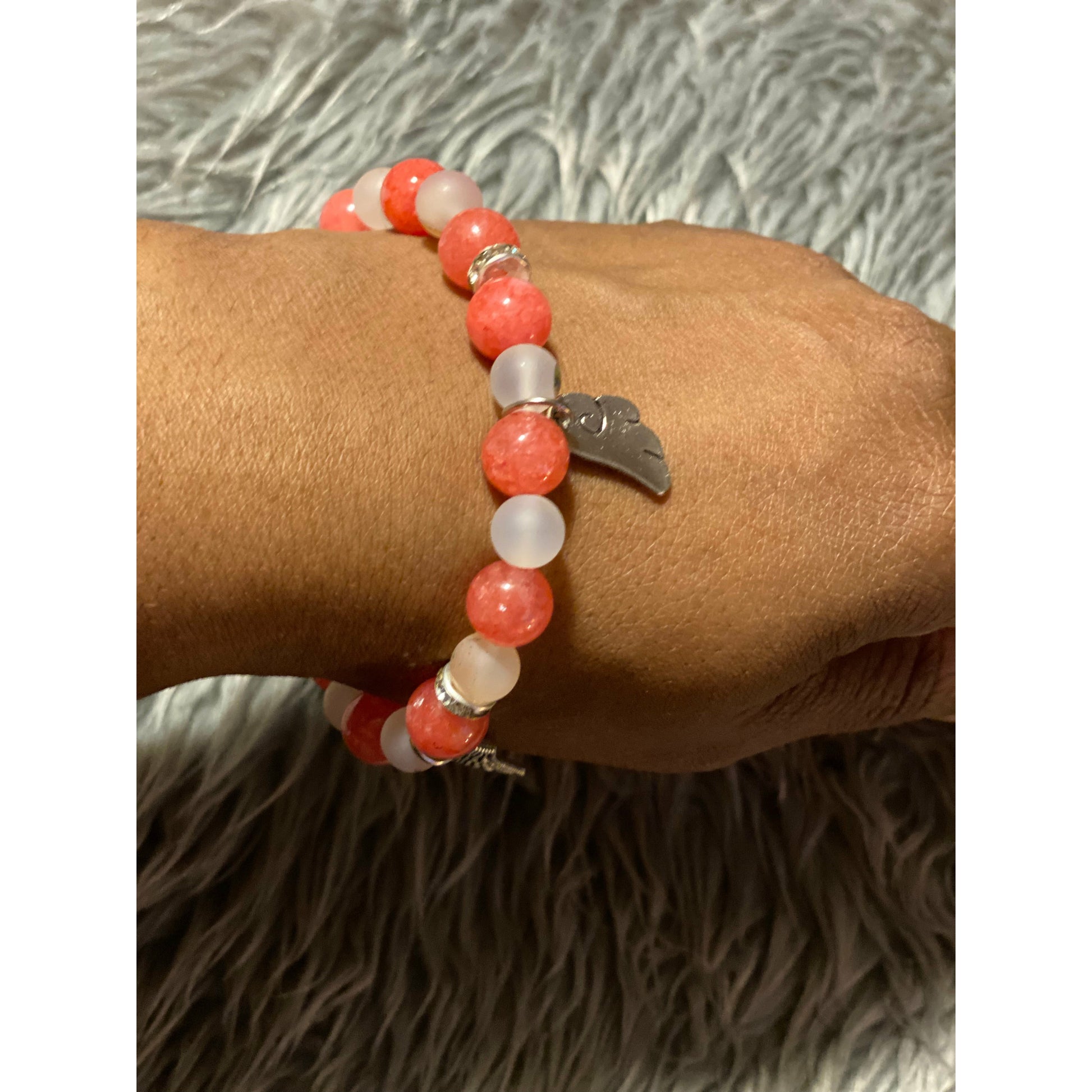 Pink and Howlite Quartz feathered charms | Beaded Bracelet | Handmade Jewelry - Eb Creations Bracelets Pink and Howlite Quartz feathered charms | Beaded Bracelet | Handmade Jewelry