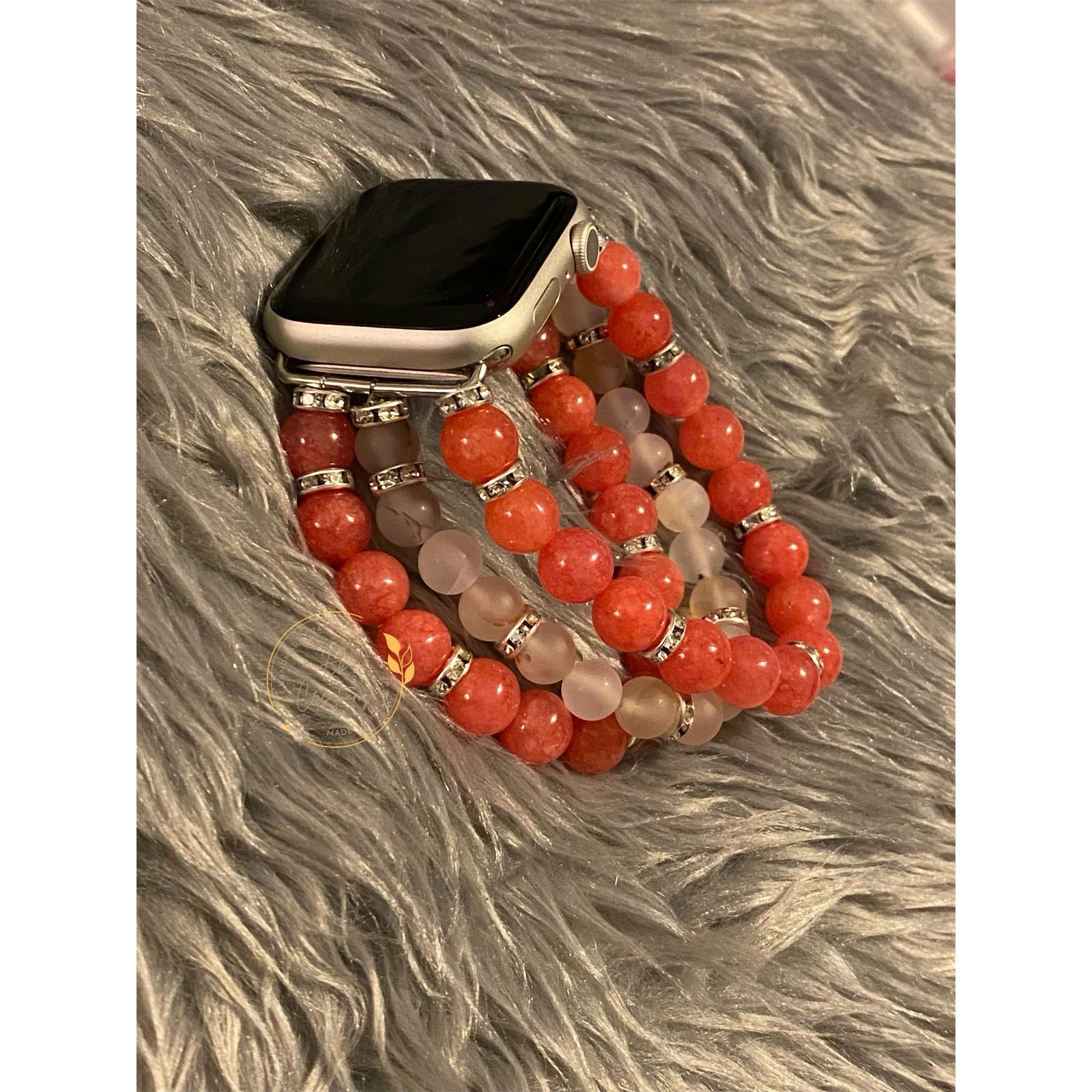 Pink & White Howlite Spun Apple Watch Beaded Bracelet | Jewelry | Charm Bracelet - Eb Creations Watch Bands Pink & White Howlite Spun Apple Watch Beaded Bracelet | Jewelry | Charm Bracelet