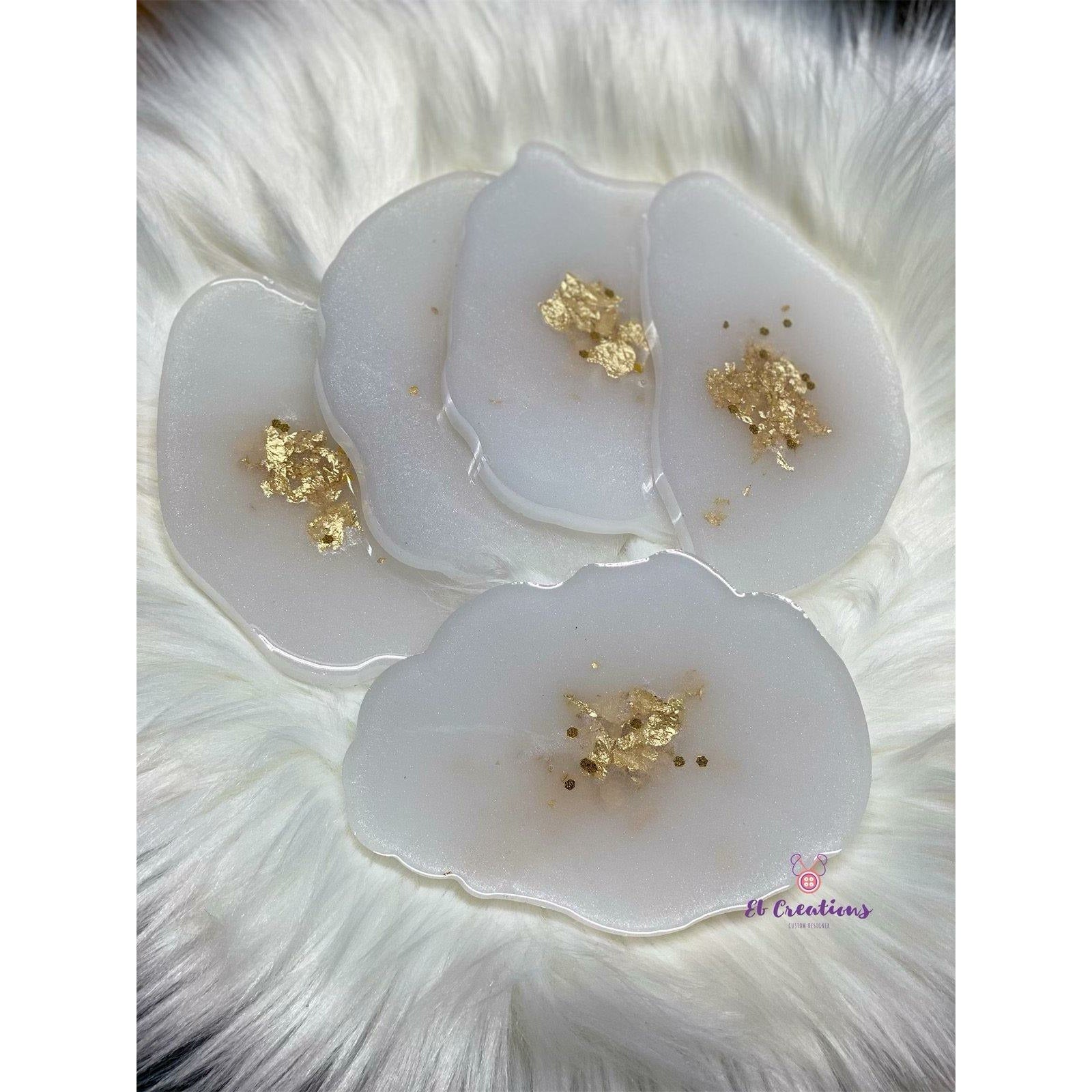 White coaster set w/Gold center - Eb Creations White coaster set w/Gold center