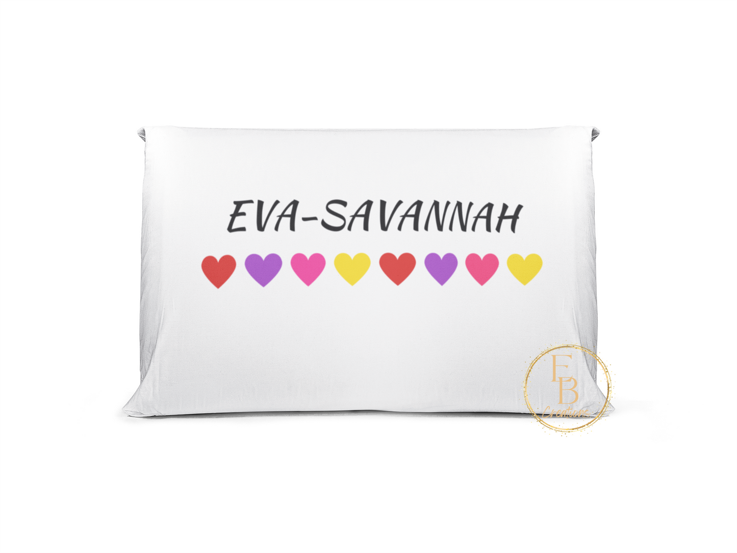 Personalized Pillow Case for kids | Colored rainbow hearts for girls - Eb Creations Pillows Personalized Pillow Case for kids | Colored rainbow hearts for girls