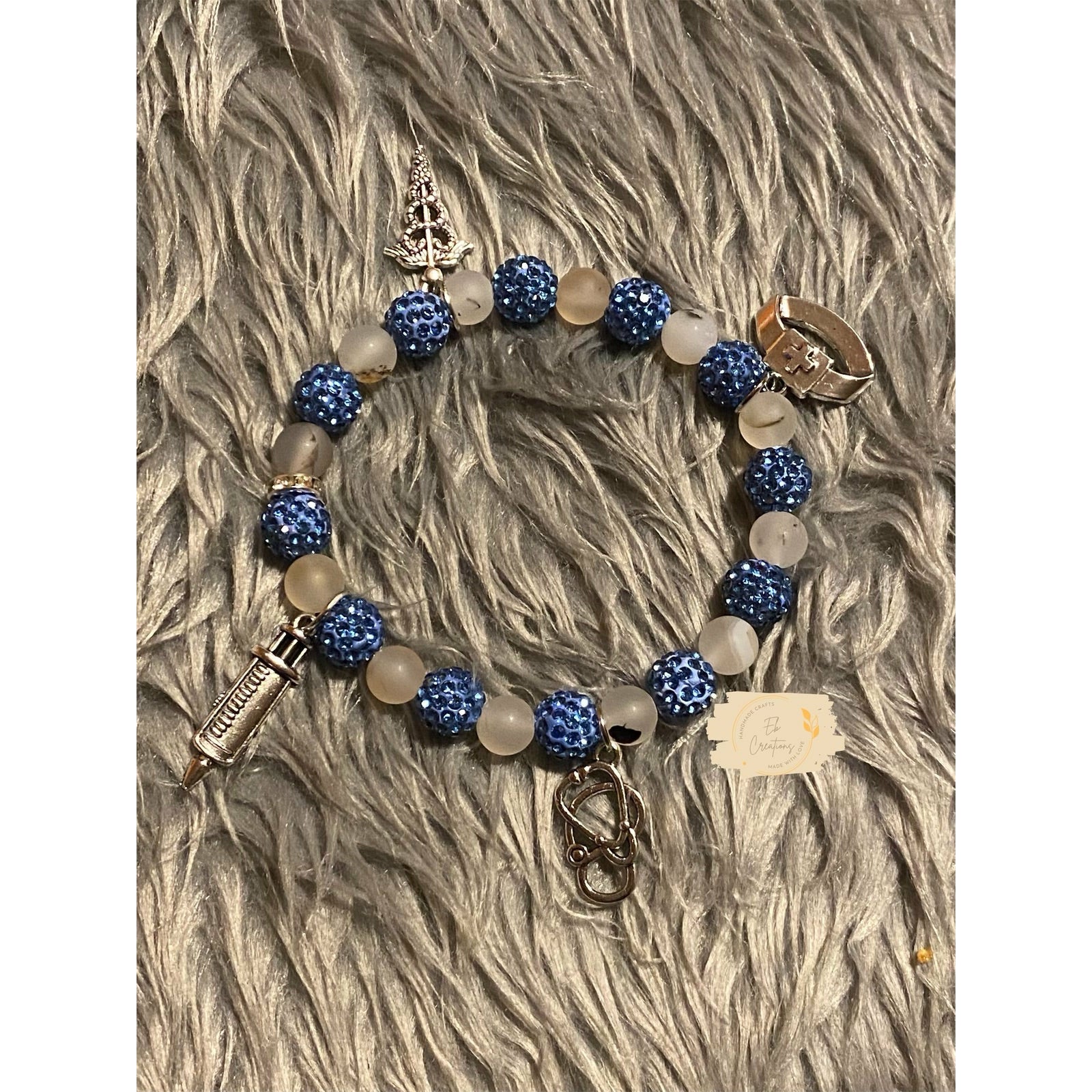 Blue Glitter & White Howlite nursing charm beaded bracelet - Eb Creations Bracelets Blue Glitter & White Howlite nursing charm beaded bracelet