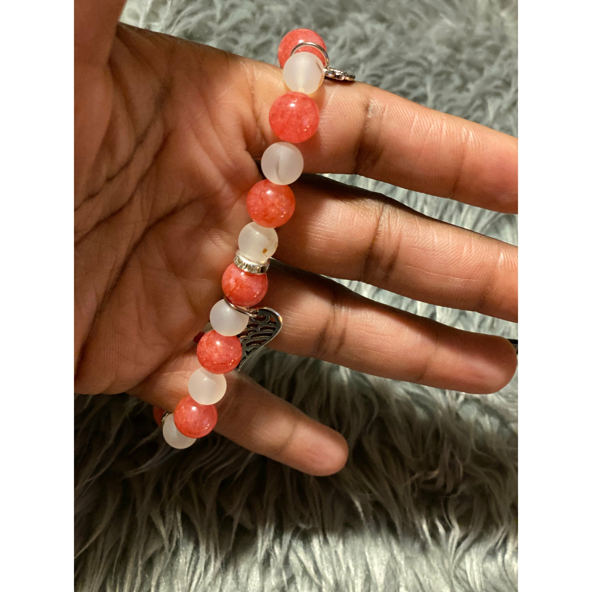 Pink and Howlite Quartz feathered charms | Beaded Bracelet | Handmade Jewelry - Eb Creations Bracelets Pink and Howlite Quartz feathered charms | Beaded Bracelet | Handmade Jewelry