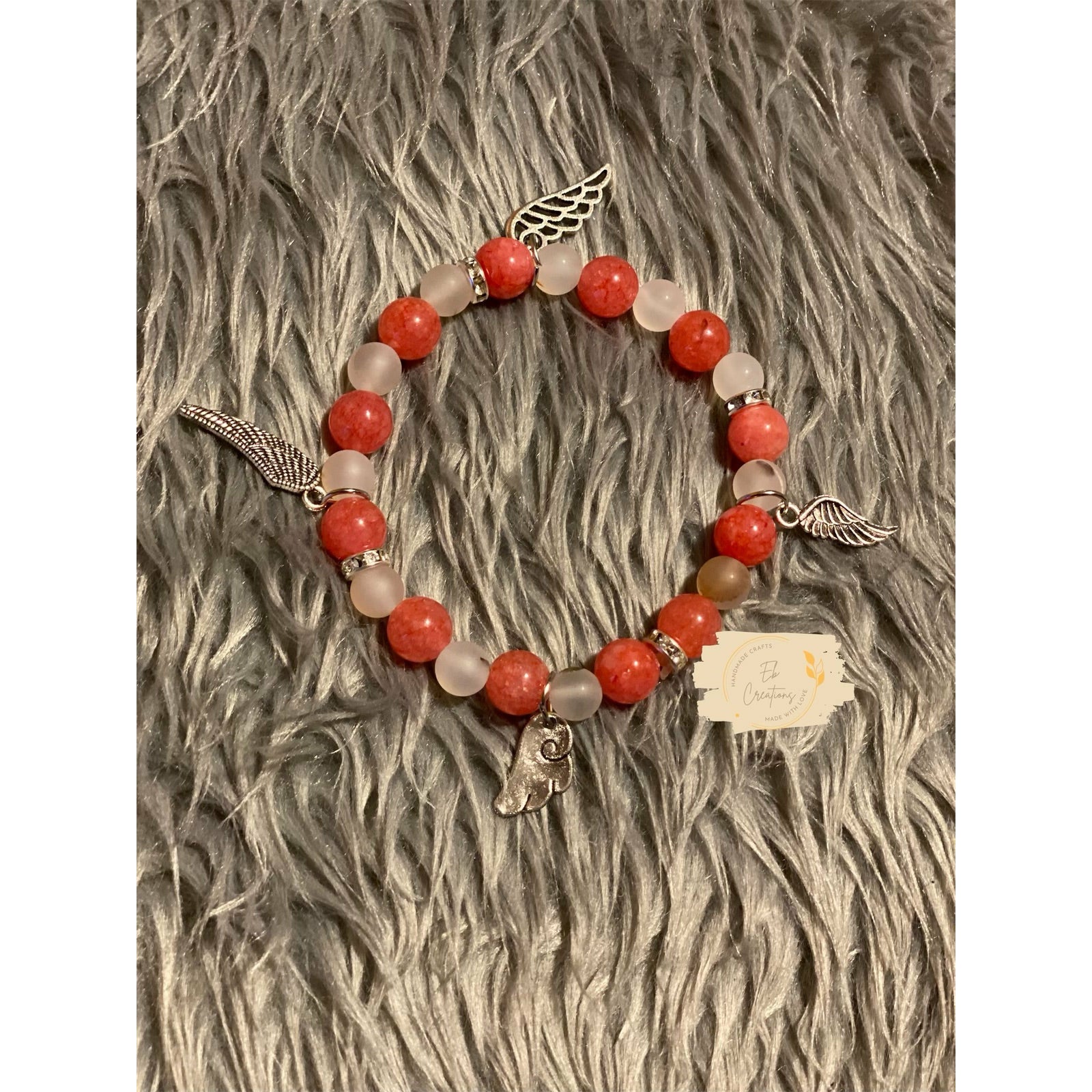 Pink and Howlite Quartz feathered charms | Beaded Bracelet | Handmade Jewelry - Eb Creations Bracelets Pink and Howlite Quartz feathered charms | Beaded Bracelet | Handmade Jewelry