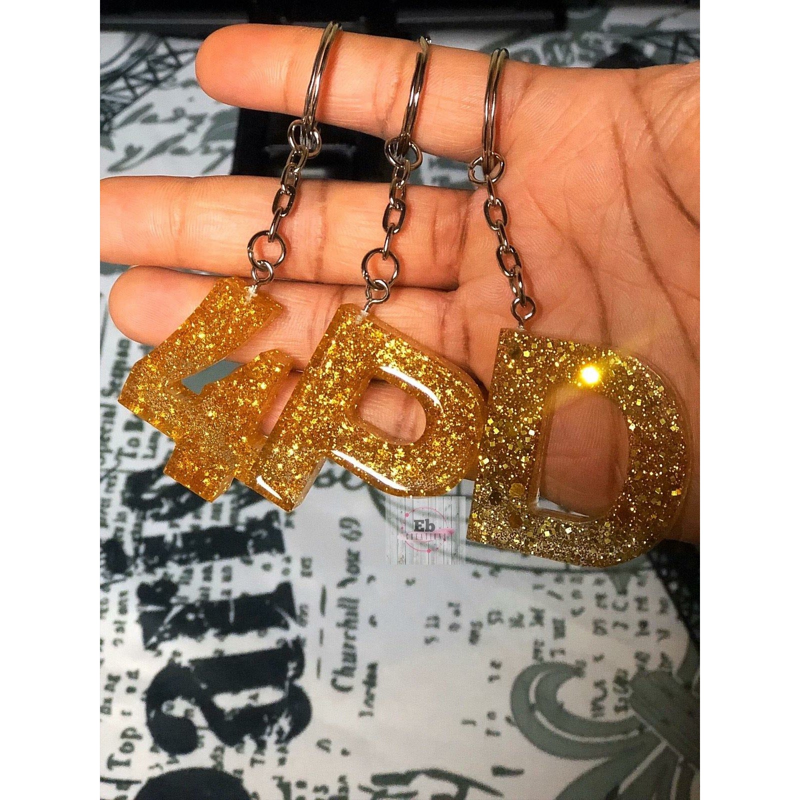 Gold Glitter keychain | Letter | Number - Eb Creations Keychains Gold Glitter keychain | Letter | Number